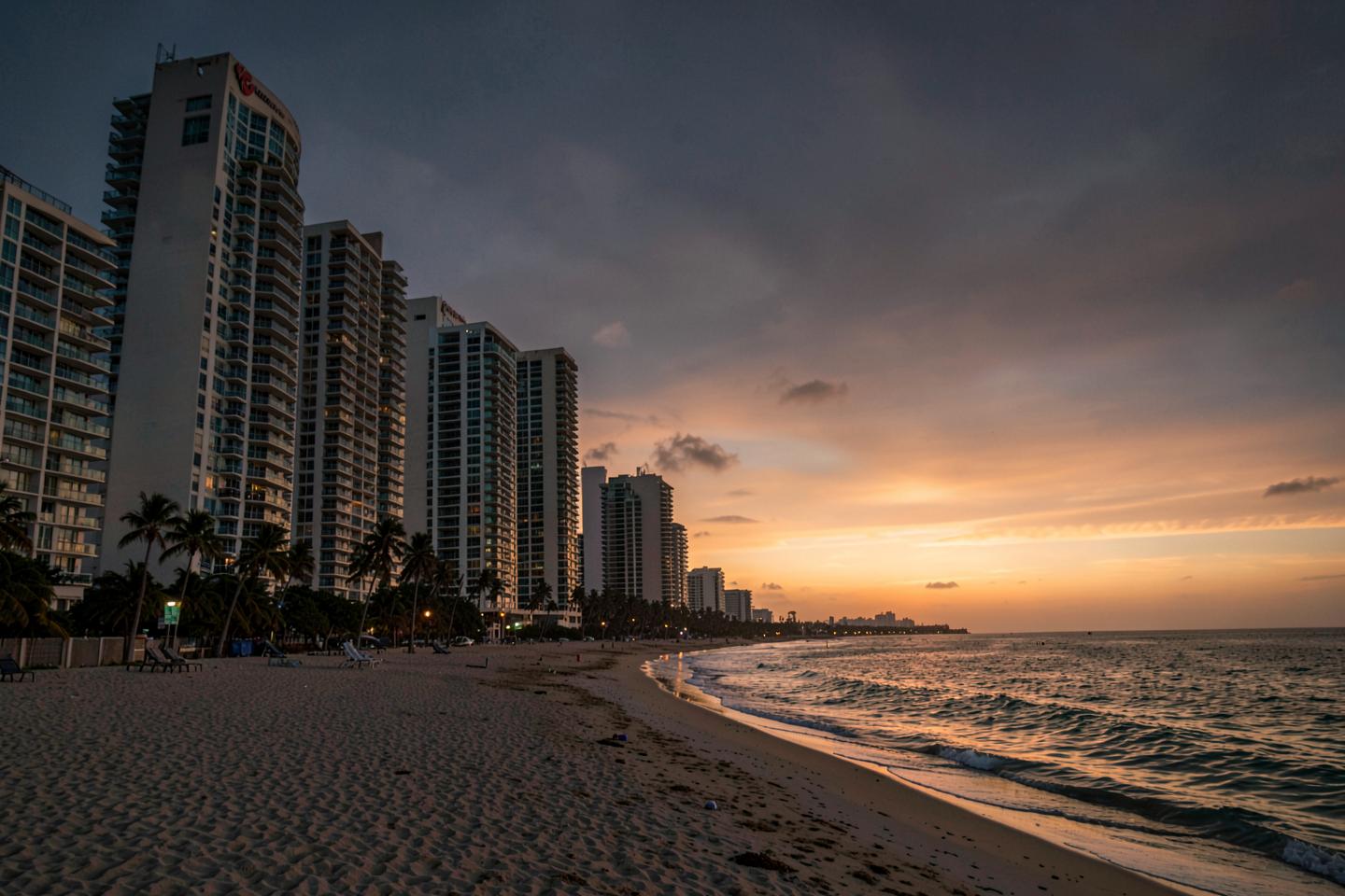 Sunny Isles Beach oceanfront condominium towers at sunrise